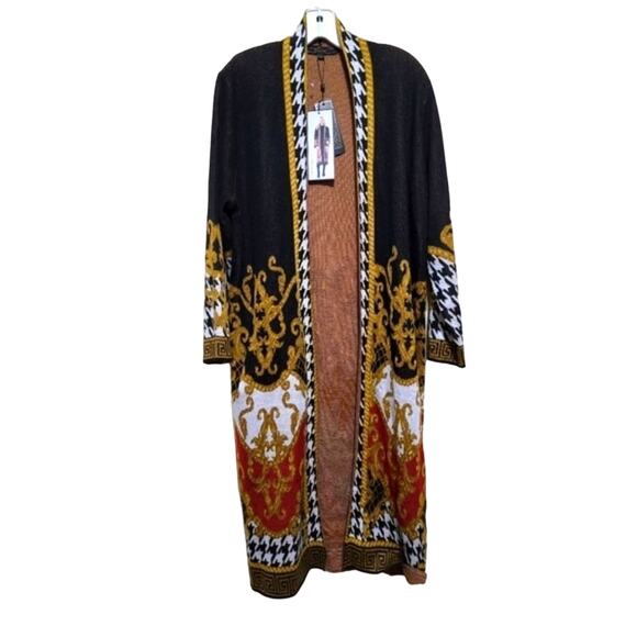 NWT MaxSport Black Multicolor Duster Cardigan Sweater Sz Medium - Picture 3 of 9